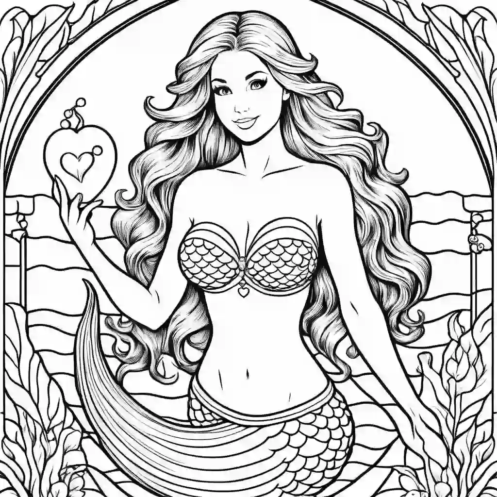 Mermaid holding a Heart coloring pages
